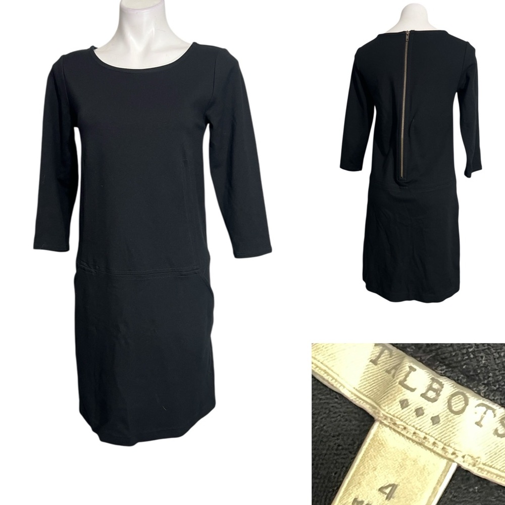 Talbots sweater dress sz 4 black 3/4 sleeve ponte knit A-line stretch